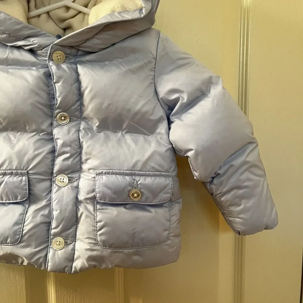 Ralph Lauren Pale Blue Hooded Down Puffer Jacket Baby Boys Size 9 Months